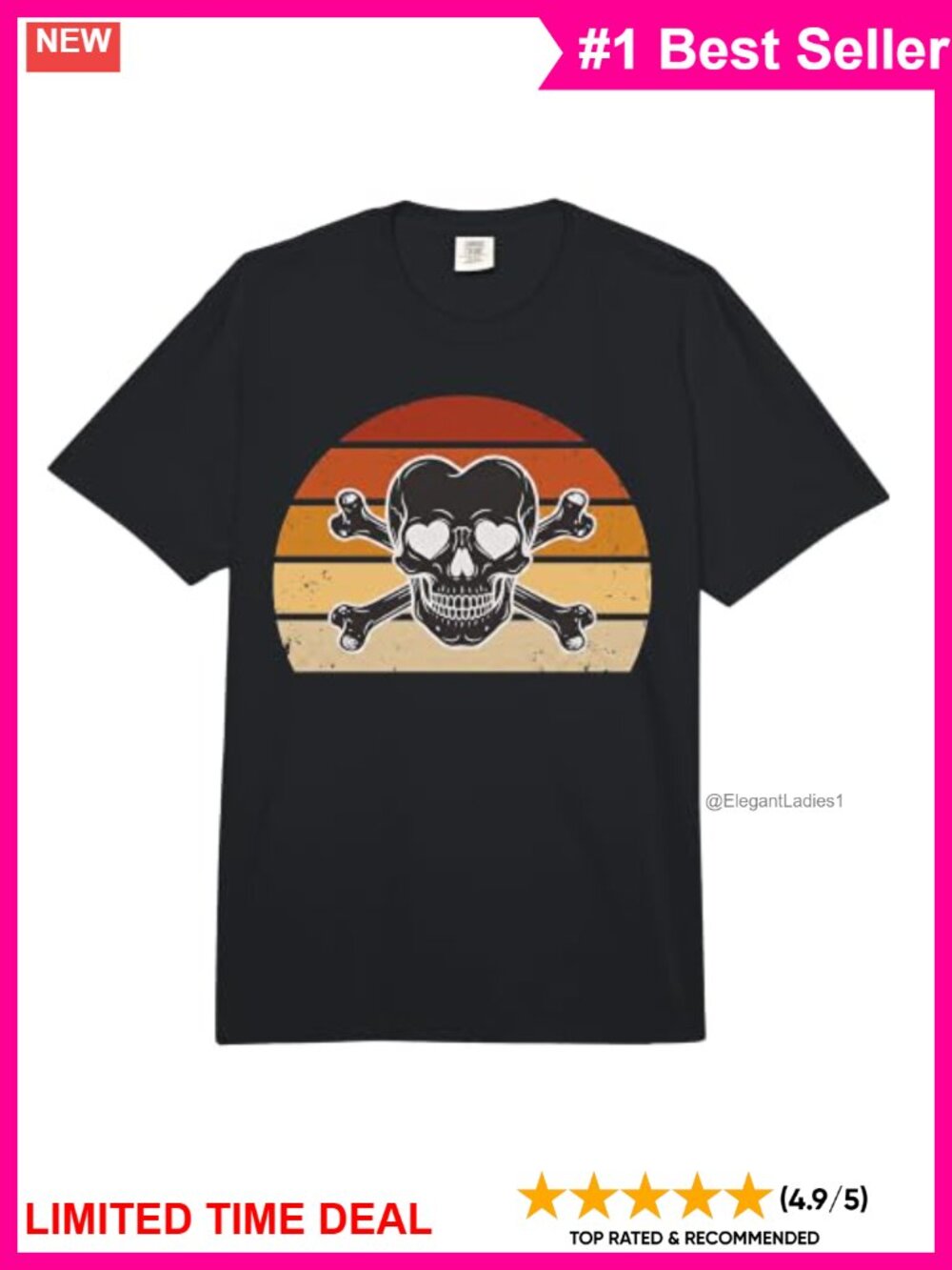 Gothic Skull Heart Skeleton Love Crossbones Cotton Heavyweight Tee